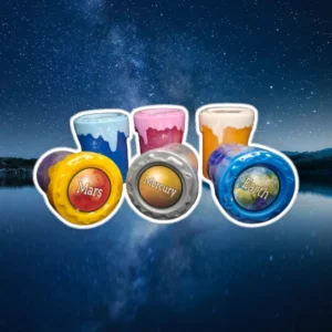 Planet slime med Mars, Merkurius och Jorden mot en stjärnklar himmel.