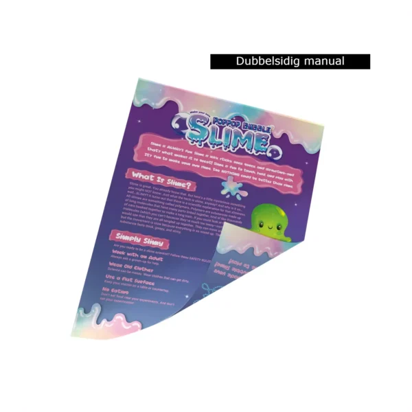 Dubbelsidig manual för Bubble Slime med användarinstruktioner och tips.