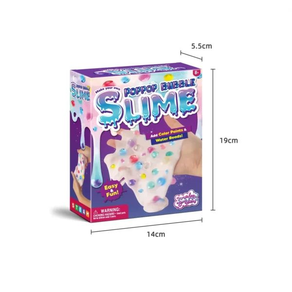 Förpackningen för Bubble Slime med måttangivelser.