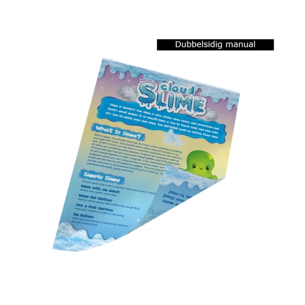 Dubbelsidig instruktionsmanual för Cloud Slime-produkten.