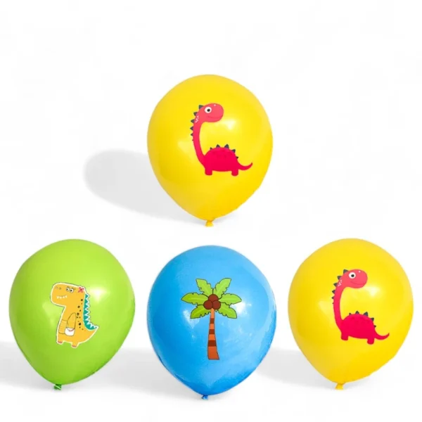 Färgglada ballonger med dinosauriemotiv för barnkalas