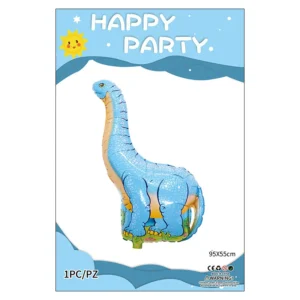 Dinosaurieballong-Brontosaurus-glittrande-blå-festdekoration