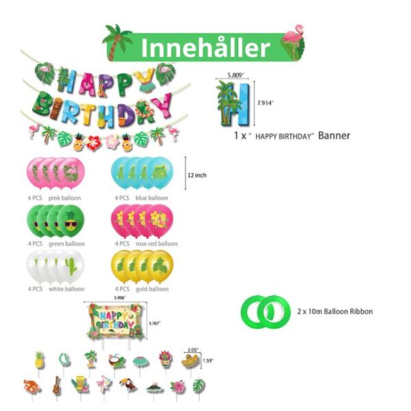 Innehåll av Flamingo Tema Barnkalas Kit med ballonger och dekorationer