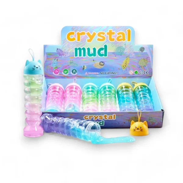 Färgglad Twist'n Fun Slime i genomskinliga behållare med tecknade djurfigurer