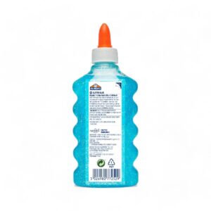 Elmers blå glitterlim baksida med instruktioner och produktinformation – 177 ml