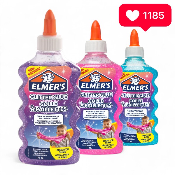 Elmers Glitter Glue för slime-tillverkning – 3 färger i ett kit