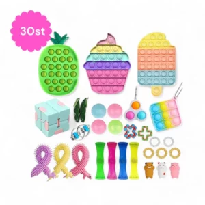 Fidget toys pastell edition set med 30 delar i pastellfärger, inkl. pop-its, infinity cubes och sensoriska bollar