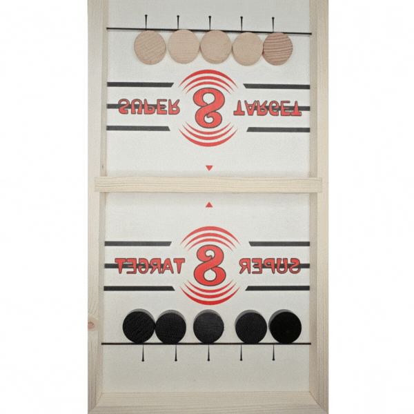Klassiskt Sling Puck brädspel – två spelare tävlar om att få pucken i mål.