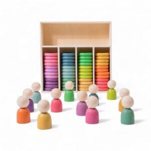 Montessori färgsorteringsträleksak för barn, med regnbågsfärgade delar