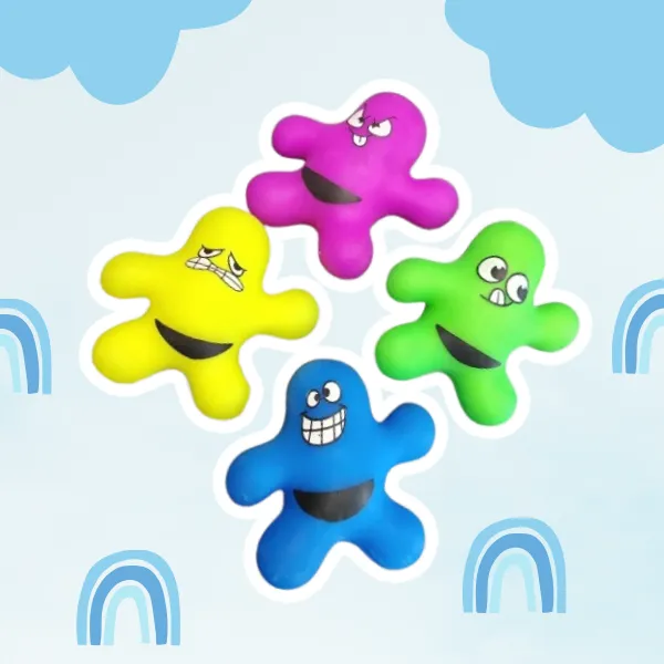 Färgglada squishies figurer i olika former och uttryck.