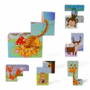 Magnetiska djurpussel i 3D – Bygg tiger, räv, giraff, apa, rådjur och björn.