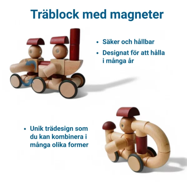 Träblock med magneter – Bygg figurer och fordon med säker och hållbar design.