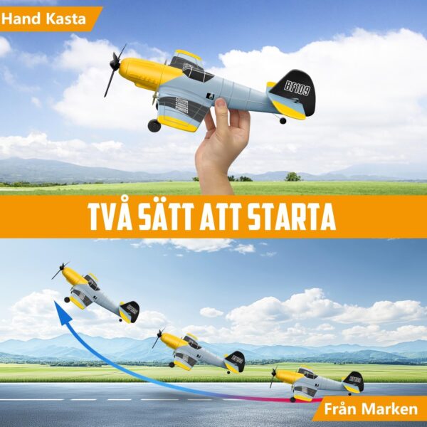 Radiostyrt flygplan för barn kan startas med handkast eller från marken