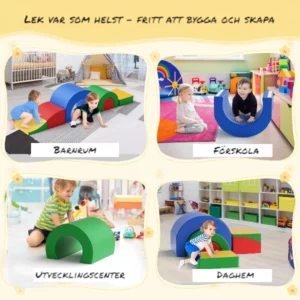 Mjuka byggklossar används i olika barnmiljöer