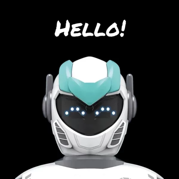 Radiostyrd robot leksak för barn hälsar med LED-ögon och "Hello"
